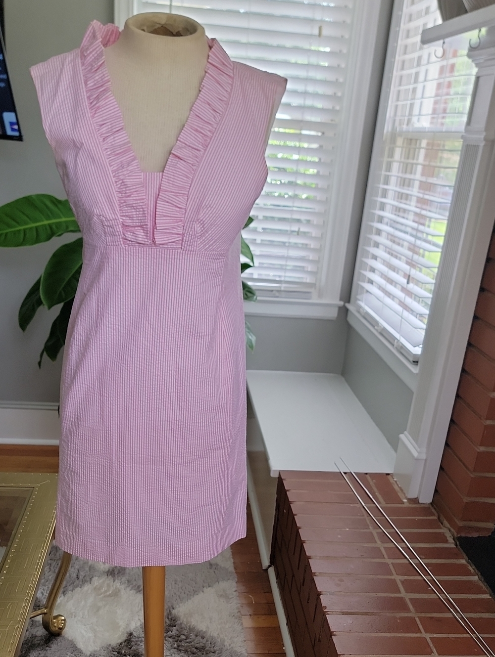 Lilly Pulitzer Pink Striped Ruffle V-Neck Sleeveless Dress